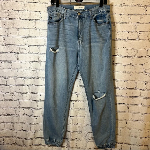 KanCan‎ High Rise Denim Joggers Distressed Lightwash Size 9 - Picture 1 of 9